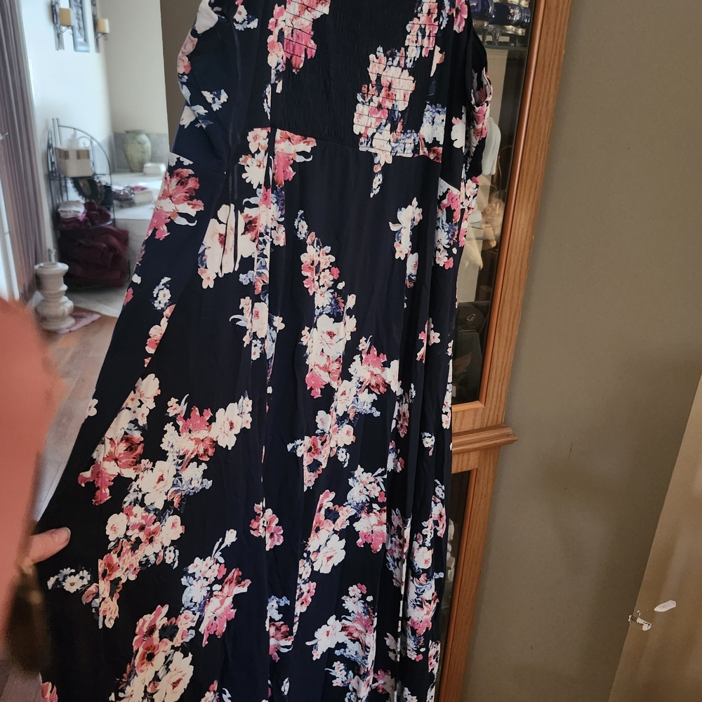 Michel Studio Navy Floral Dress with Pink and White Flowers. - Picture 3 of 8
